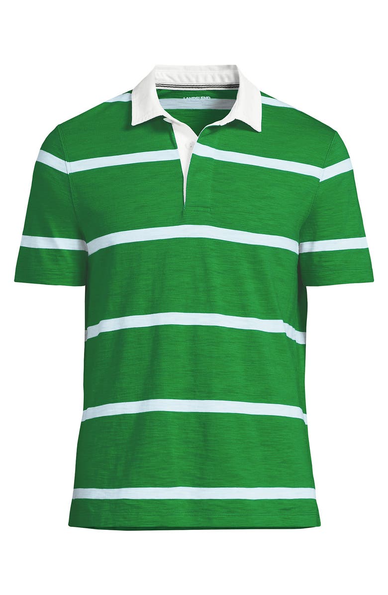 Lands' End Short Sleeve Slub Textured Rugby Polo, Alternate, color, True Green/Blue Stripe