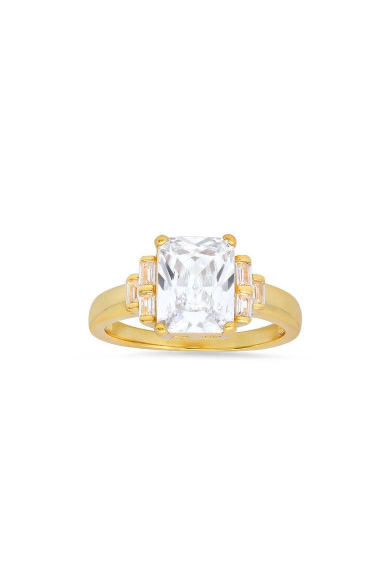 Sterling Silver Emerald Cut Cubic Zirconia Ring, Main, color, GOLD