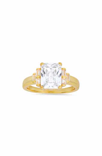 Sterling Silver Emerald Cut Cubic Zirconia Ring