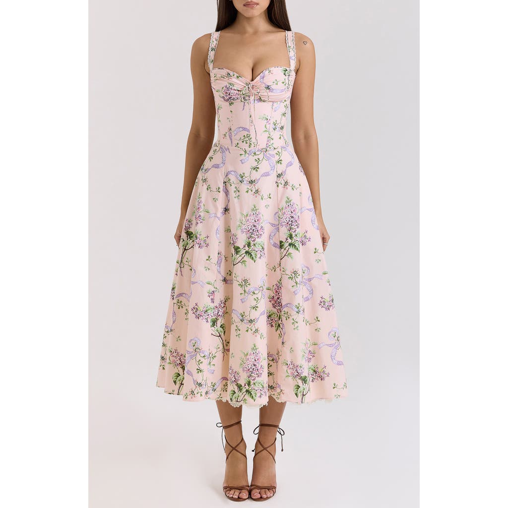 HOUSE OF CB Rosalee Floral Stretch Cotton Petticoat Dress in Peach Floral Print at Nordstrom, Size X-Small
