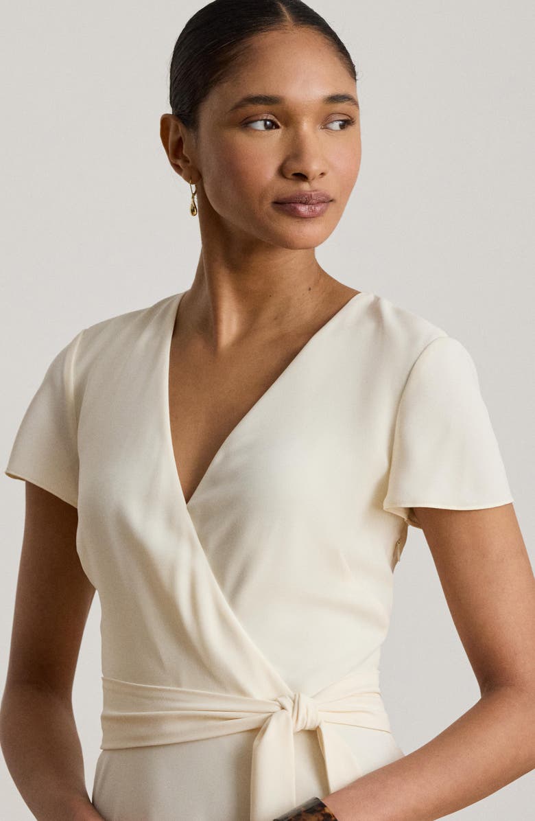 Lauren Ralph Lauren Flutter Sleeve Belted Georgette Dress, Alternate, color, Mascarpone Cream