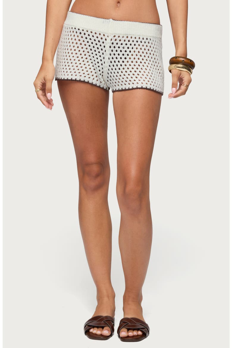Rocca Open Stitch Shorts, Main, color, CREAM