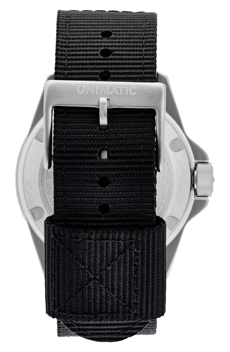 UNIMATIC Modello Quattro GMT Toolwatch UT4-GMT Nylon Strap Diving Watch, 40mm, Alternate, color, Black Steel