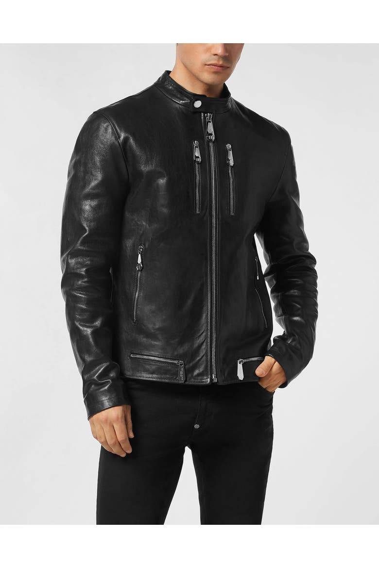 Leather Moto Jacket Men, Main, color, black