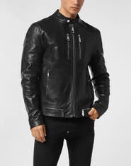 PHILIPP PLEIN Leather Moto Jacket Men