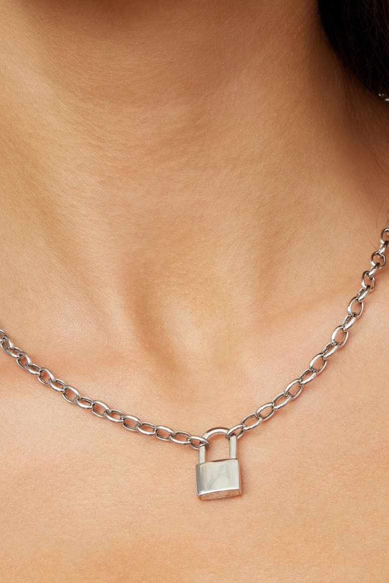 Sterling Silver Lock it Up Connector Clasp Necklace, Alternate, color, Silver
