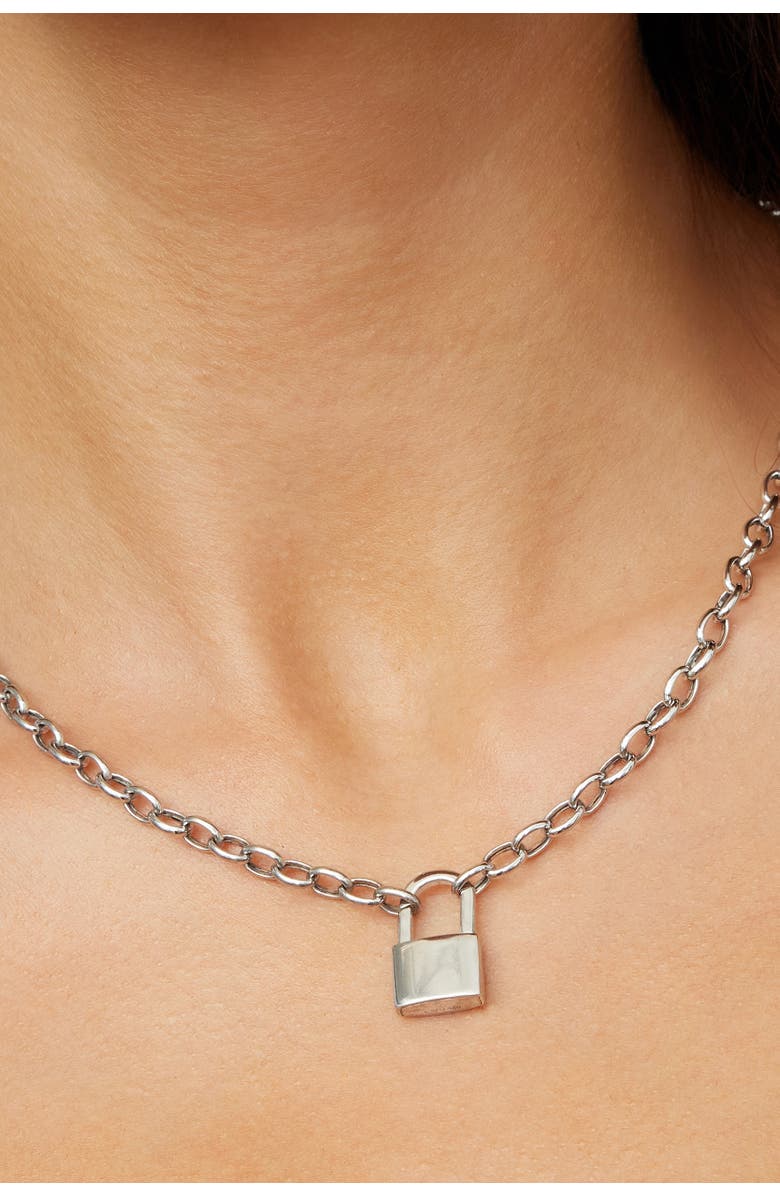 Oradina Sterling Silver Lock it Up Connector Clasp Necklace, Alternate, color, Silver