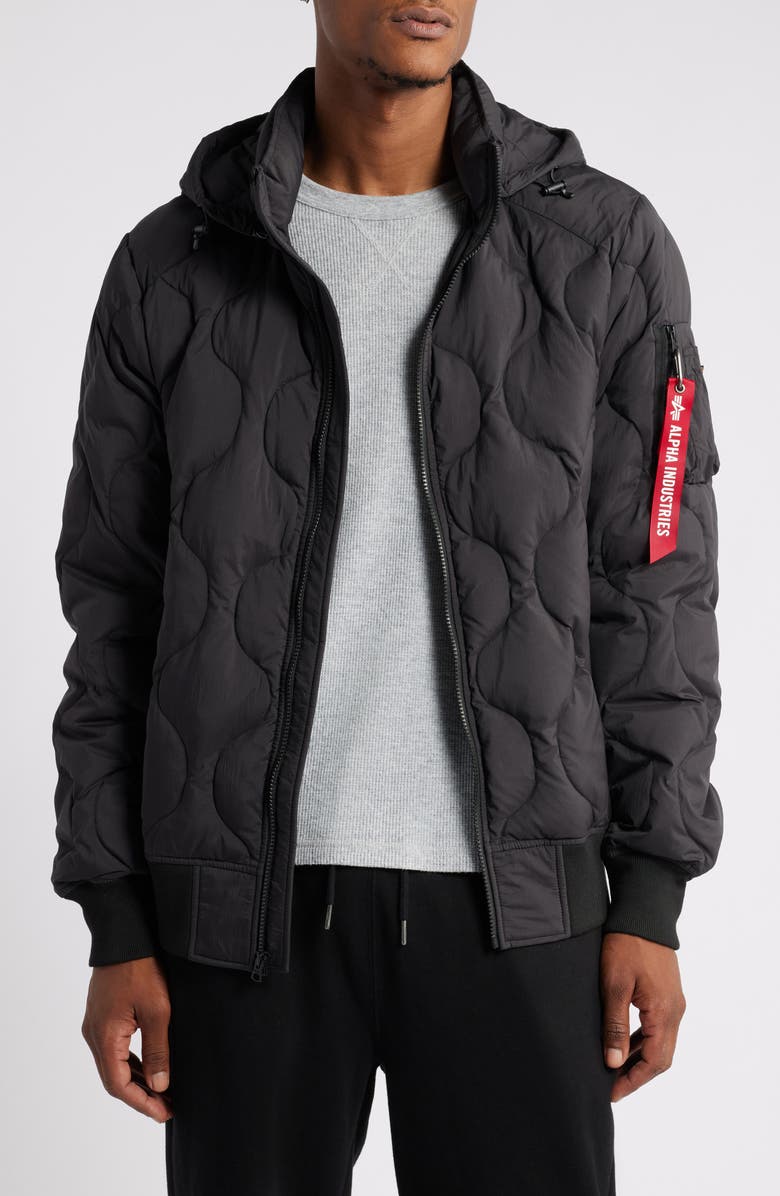Alpha Industries Lightweight Quilted Water Resistant Down Jacket, Main, color, Black