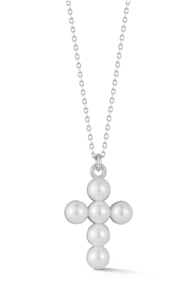 Cultured Pearl Cross Pendant Necklace, Main, color, SILVER