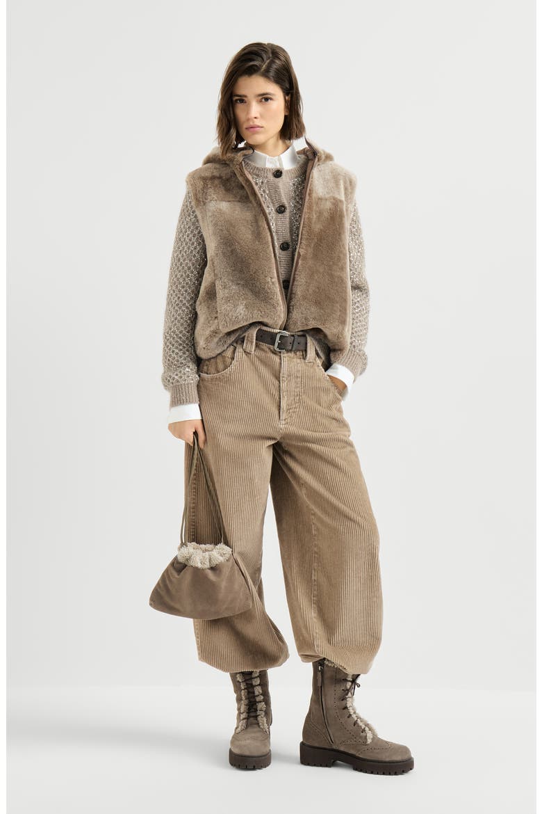 Shearling reversibile vest with Thermore® padding and hood, Alternate, color, Light Brown