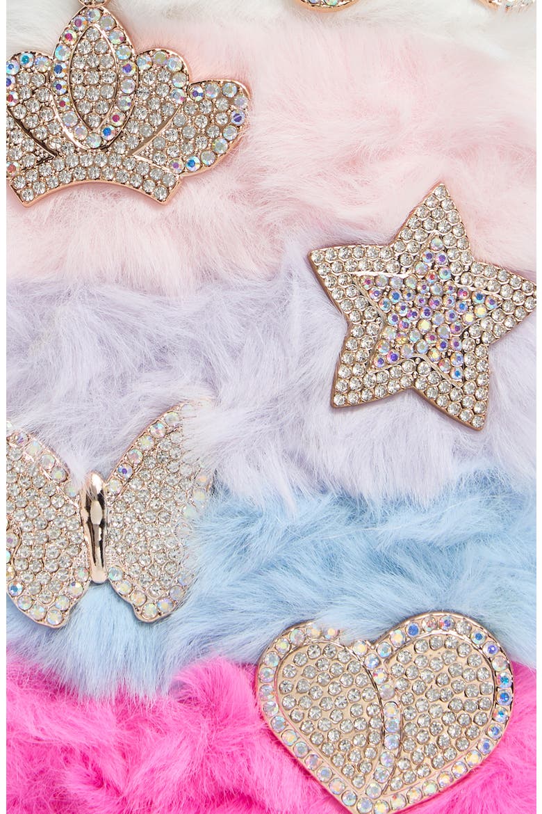 Kids' Set of 10 Assorted Embellished Fuzzy Scrunchies, Alternate, color, FUCHSIA