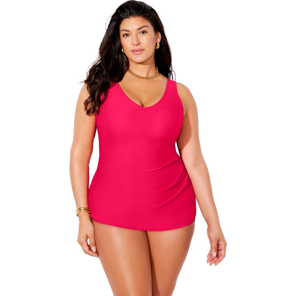 Swimsuits For All Sarong Front One Piece Swimsuit In Pink