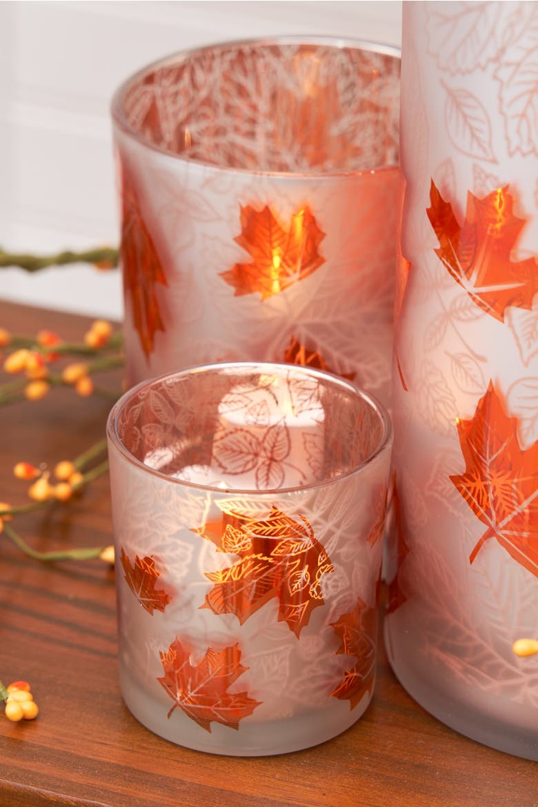 Fall Leaves Glass Container Large, Alternate, color, Orange