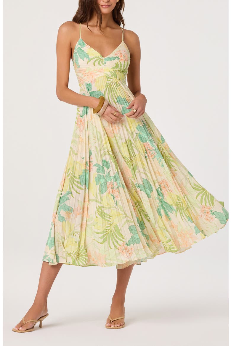 Blythe Pleated Maxi Dress, Alternate, color, GREEN PEACH TROPICAL