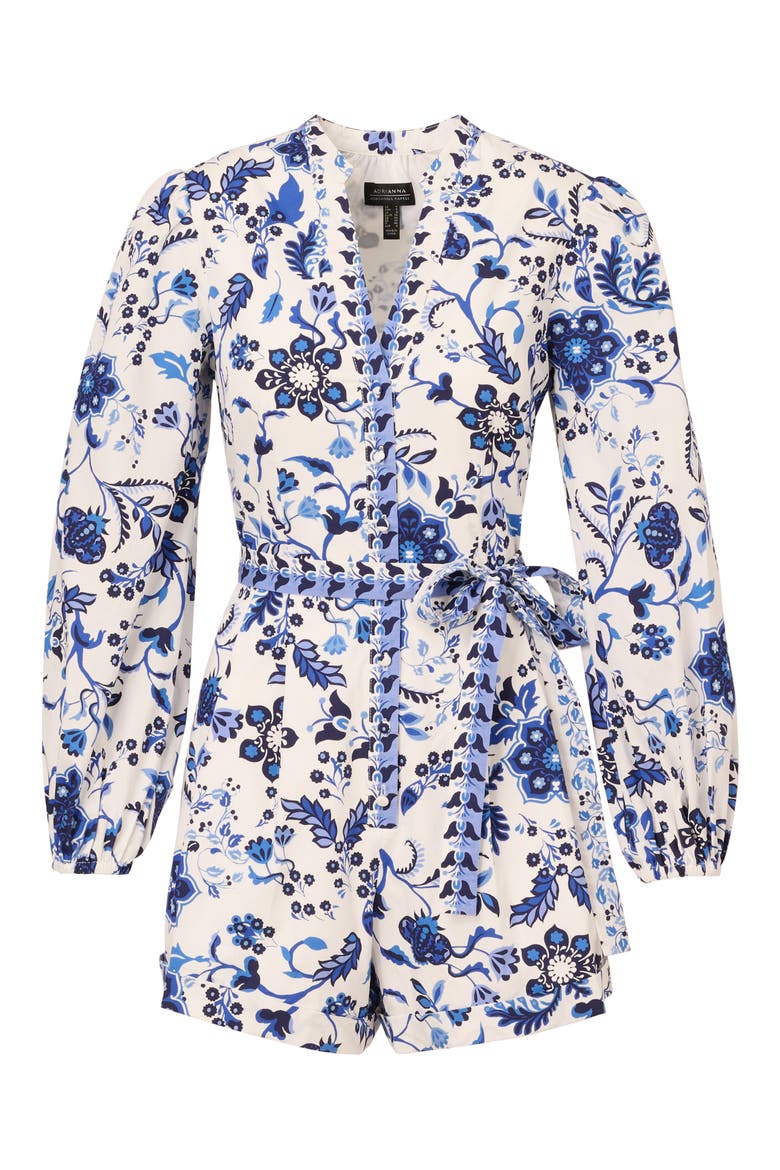 Floral Long Sleeve Cotton Romper, Alternate, color, WHITE/ BLUE MULTI