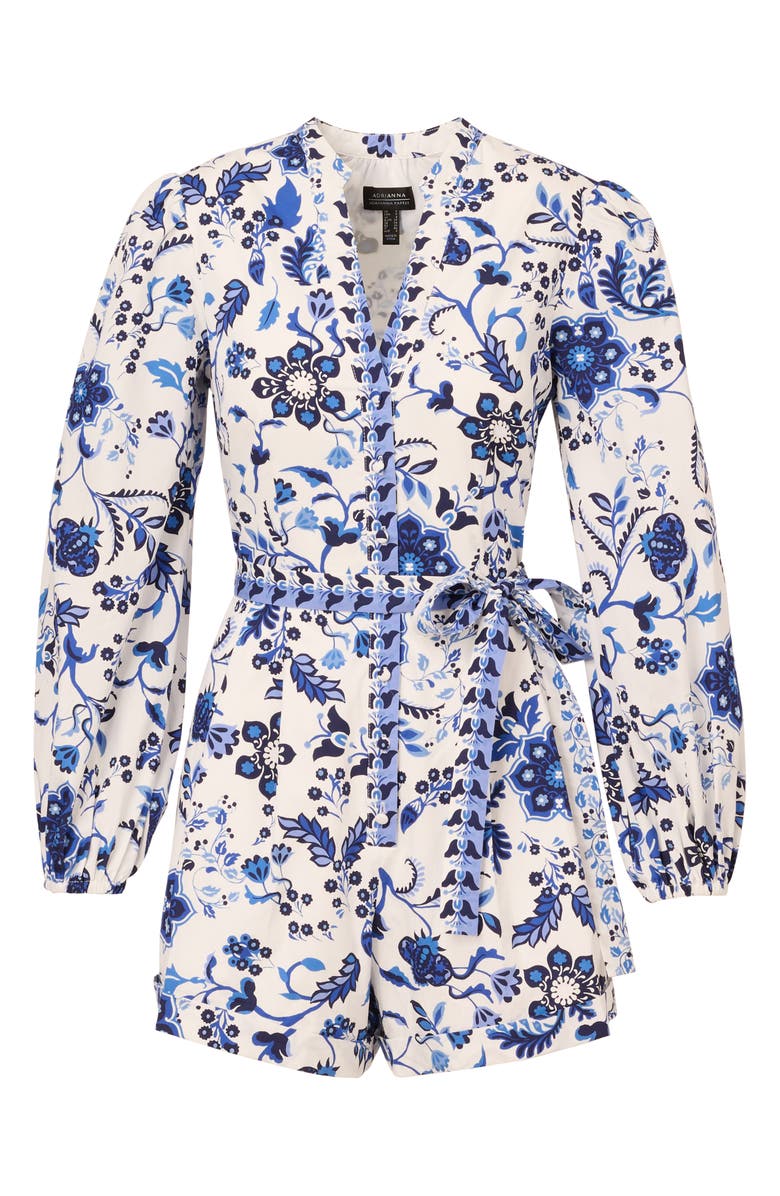 Adrianna Papell Floral Long Sleeve Cotton Romper, Alternate, color,