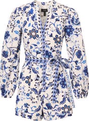Adrianna Papell Floral Long Sleeve Cotton Romper