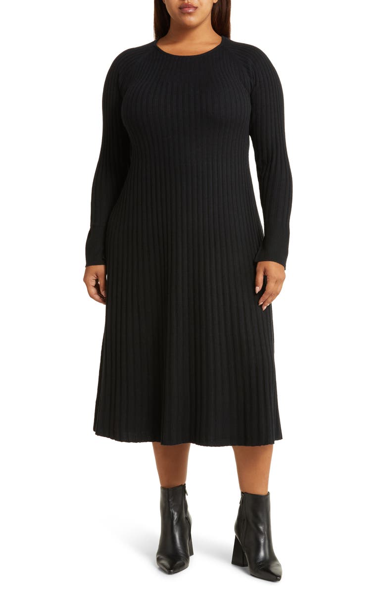 Nordstrom Rib Long Sleeve Wool Blend Midi Sweater Dress, Main, color,