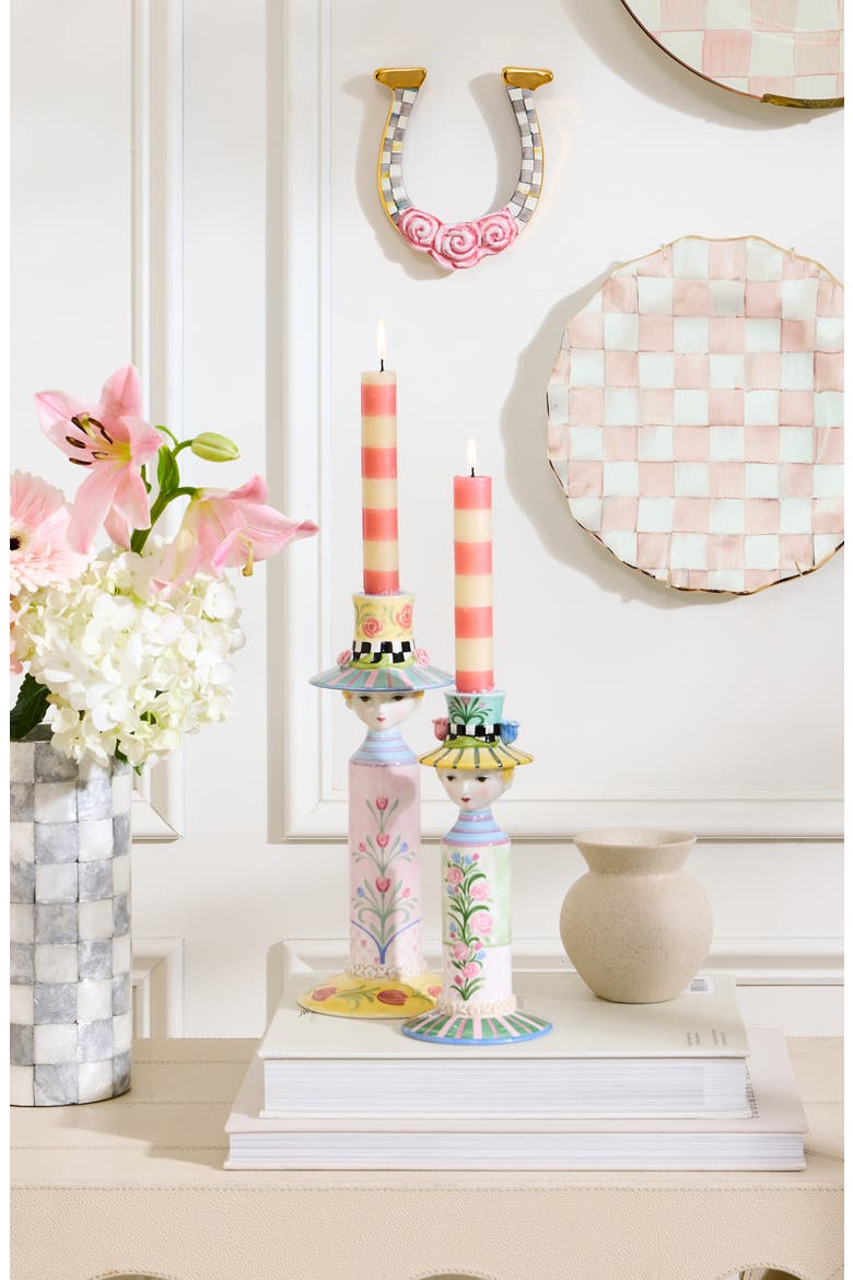 Set of 6 Pink Dinner Candles, Alternate, color, PINK