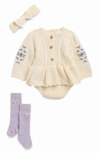 Knit Romper, Headband & Socks Set
