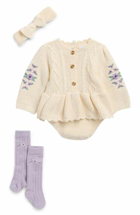 Knit Romper, Headband & Socks Set