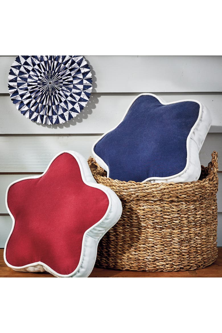 Star Rev Indoor Outdoor Pillow Multi Cotton Summer, Alternate, color, Red
