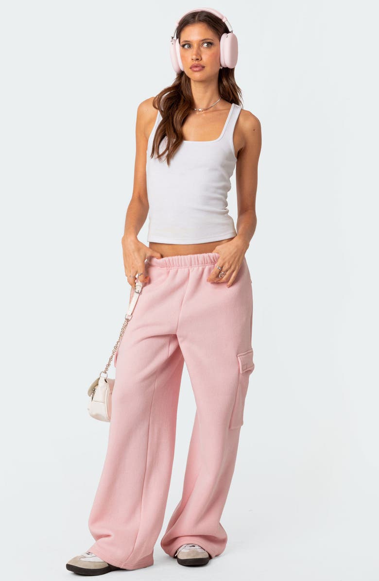 EDIKTED Wide Leg Cargo Sweatpants, Alternate, color, Pink