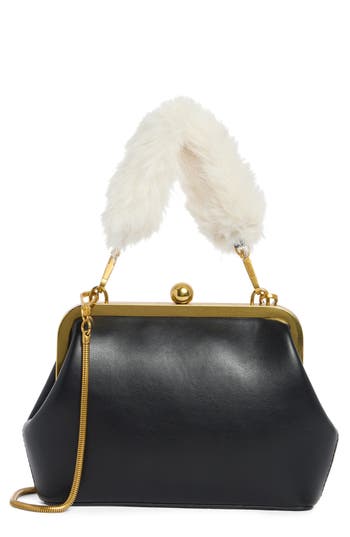 Bcbg Faux Fur Top Handle Frame Clutch In Black