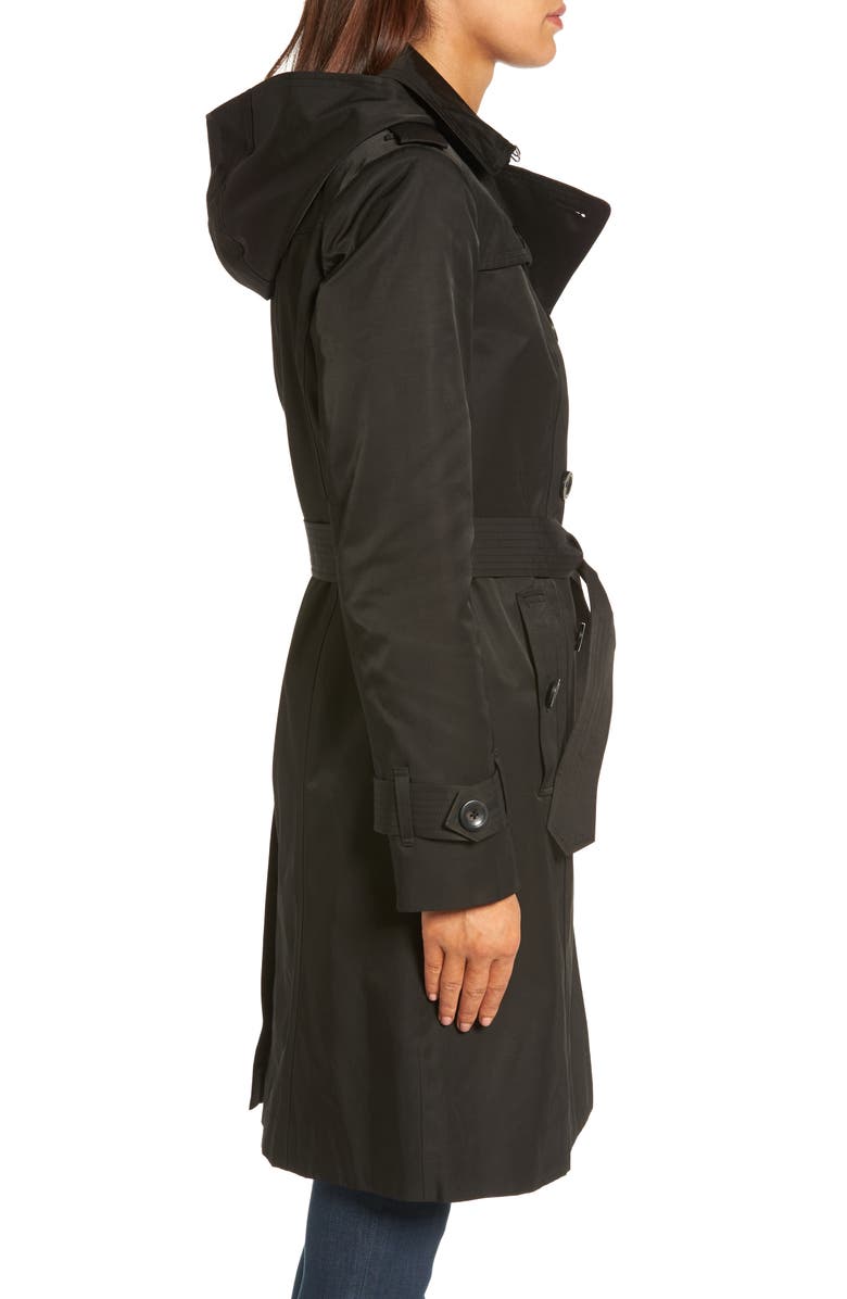 London Fog Hooded Double Breasted Long Trench Coat, Alternate, color, 