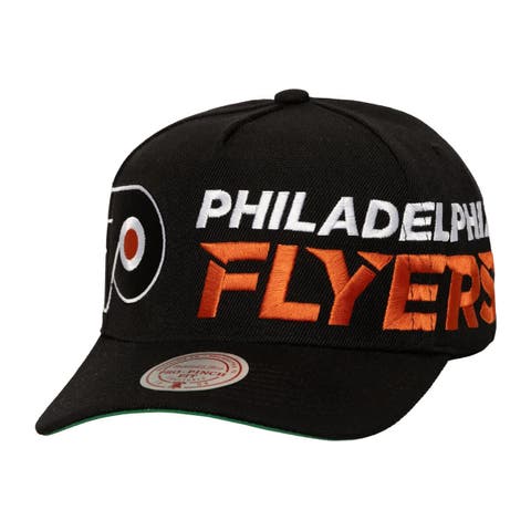 Men's Mitchell & Ness  Black Philadelphia Flyers Busted Logo Wordmark Wrap-Around Pro Pinch Adjustable Hat