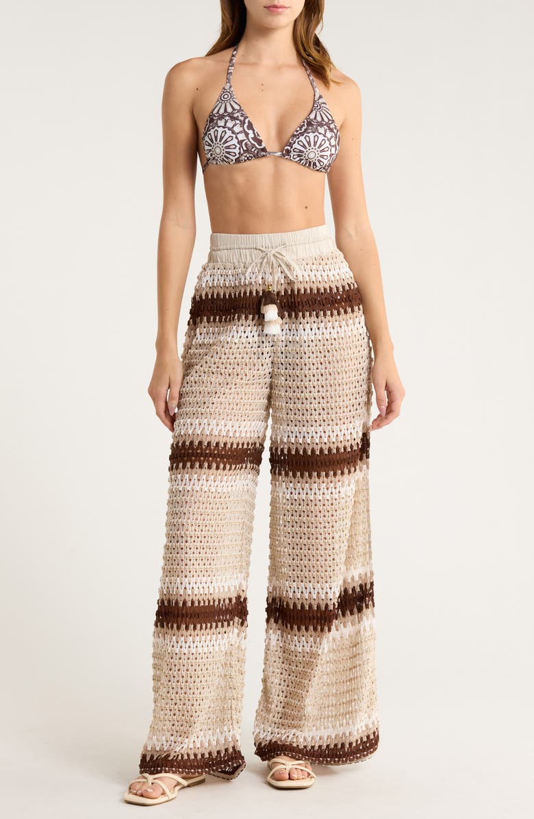 Ramy Brook Larsa Open Stitch Cover-Up Pants, Main, color, Sandstone Crochet