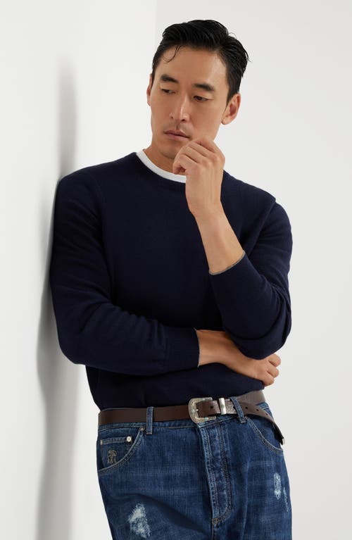 Brunello Cucinelli Cashmere Crew-neck Sweater In Navy Blue