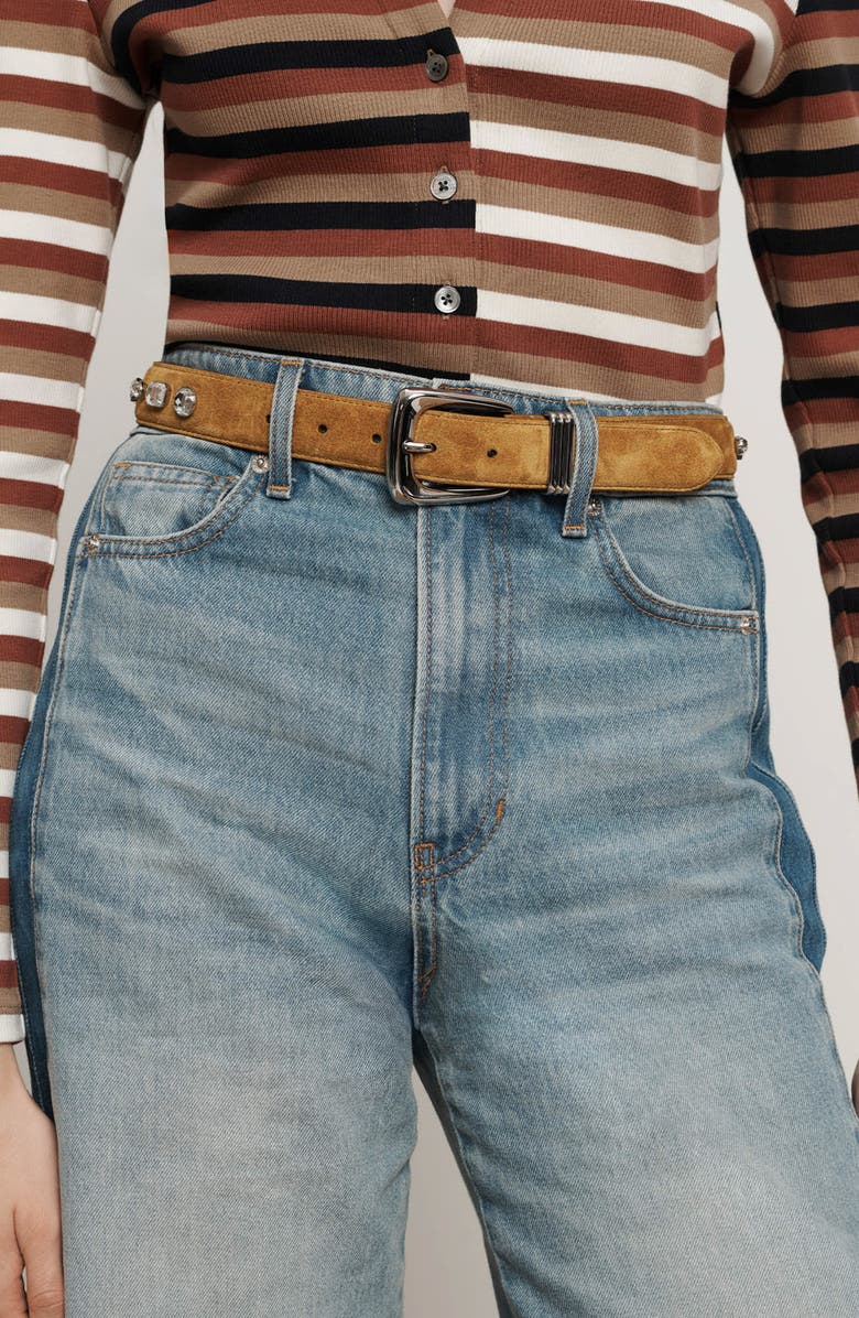 Veronica Beard Crystal Arch Suede Belt, Alternate, color, Acorn