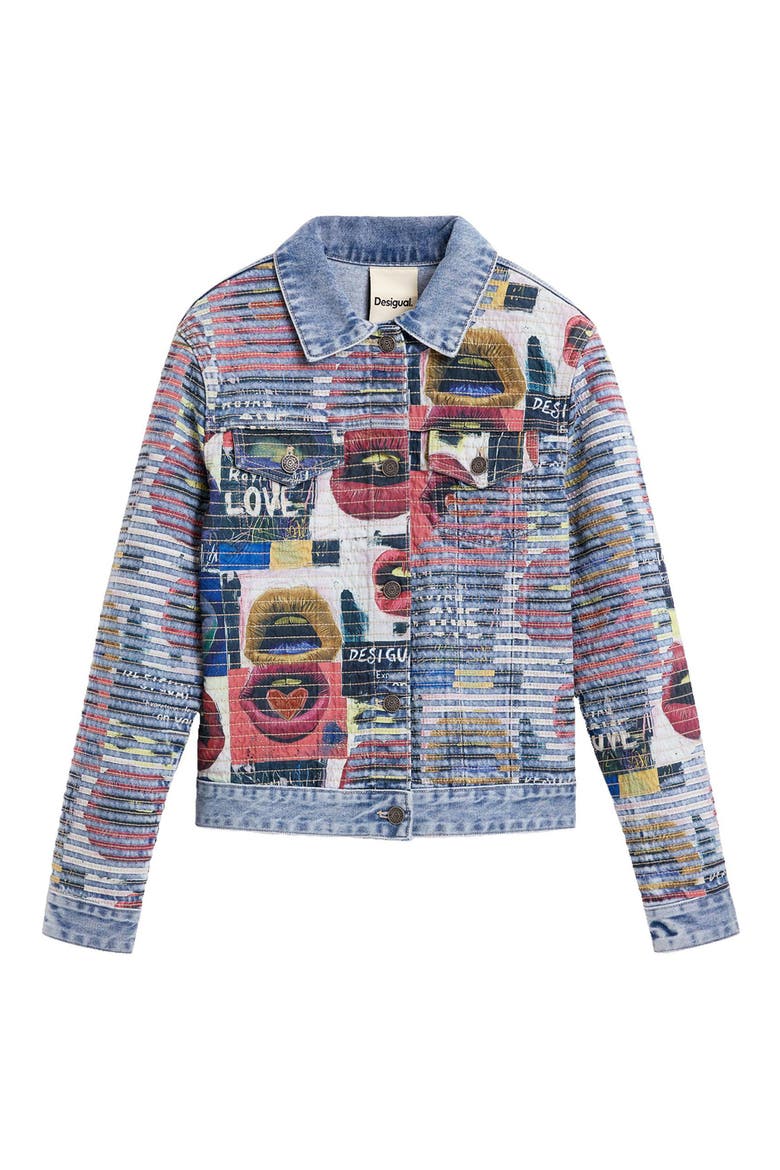 Printed Cotton Denim Jacket, Alternate, color, MEDIUM BLUE