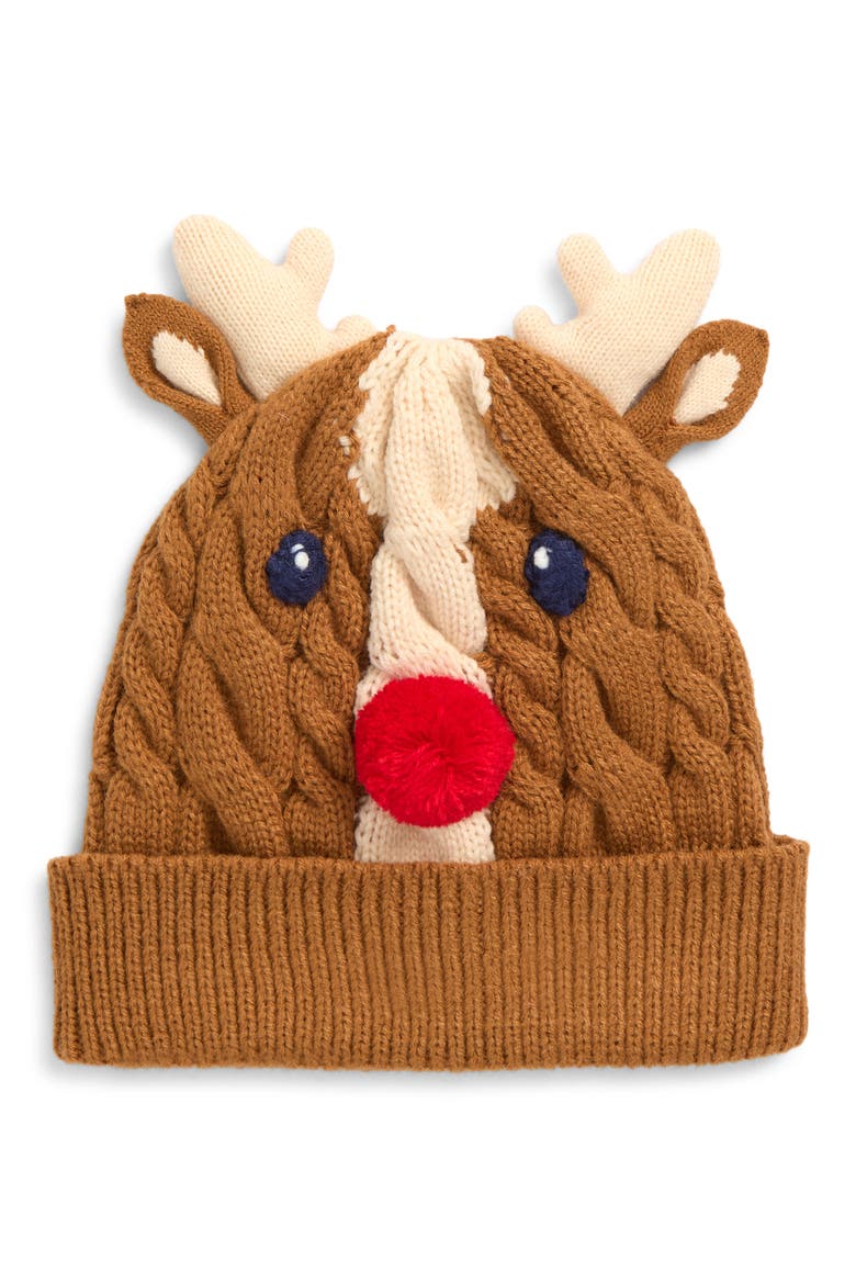 Kids' Festive Reindeer Beanie, Main, color, TOFFEE BROWN REINDEER