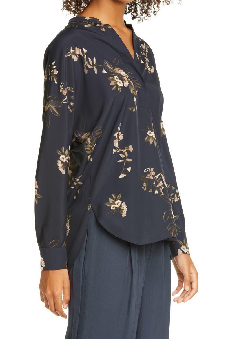 Painted Blooms Floral High/Low Blouse, Alternate, color, COASTAL