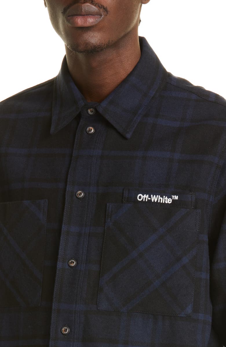 Off-White Logo Arrow Cotton Blend Flannel Button-Up Shirt, Alternate, color, 