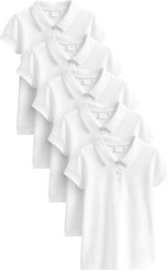 NEXT Kids' 5-Pack Girls Uniform Short Sleeve Piqué Polos
