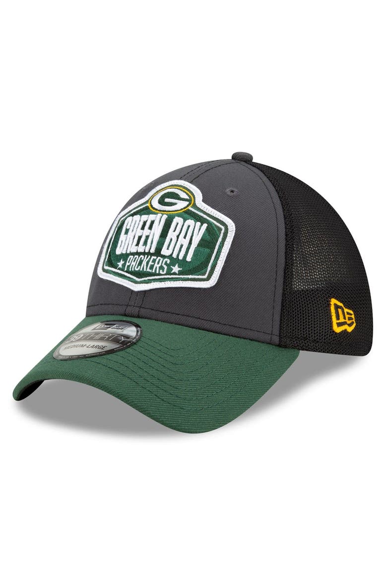 Men's New Era Graphite/Green Green Bay Packers 2021 NFL Draft Trucker 39THIRTY Flex Hat, Main, color, Graphite