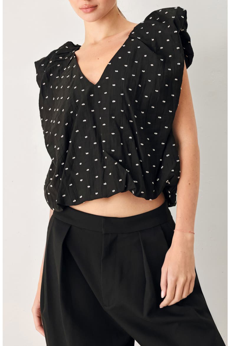 Textured Ruffle Shoulder Tencel Top, Main, color, BLACK