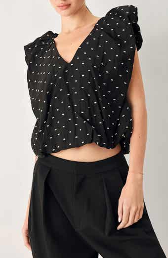 Textured Ruffle Shoulder Tencel Top