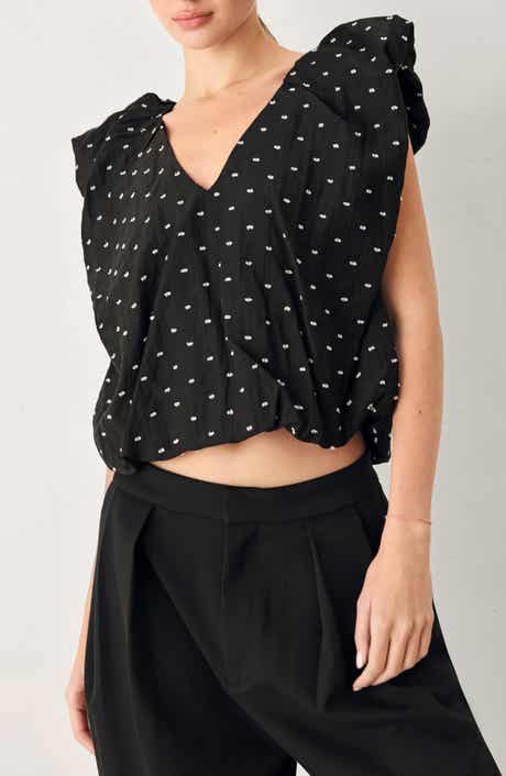 Textured Ruffle Shoulder Tencel Top