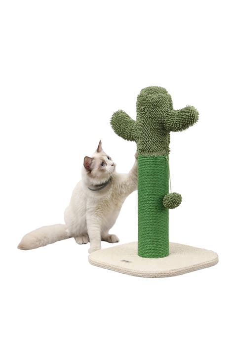 Pecos 21" Modern Jute Cactus Cat Scratching Post with Fuzzy Toy