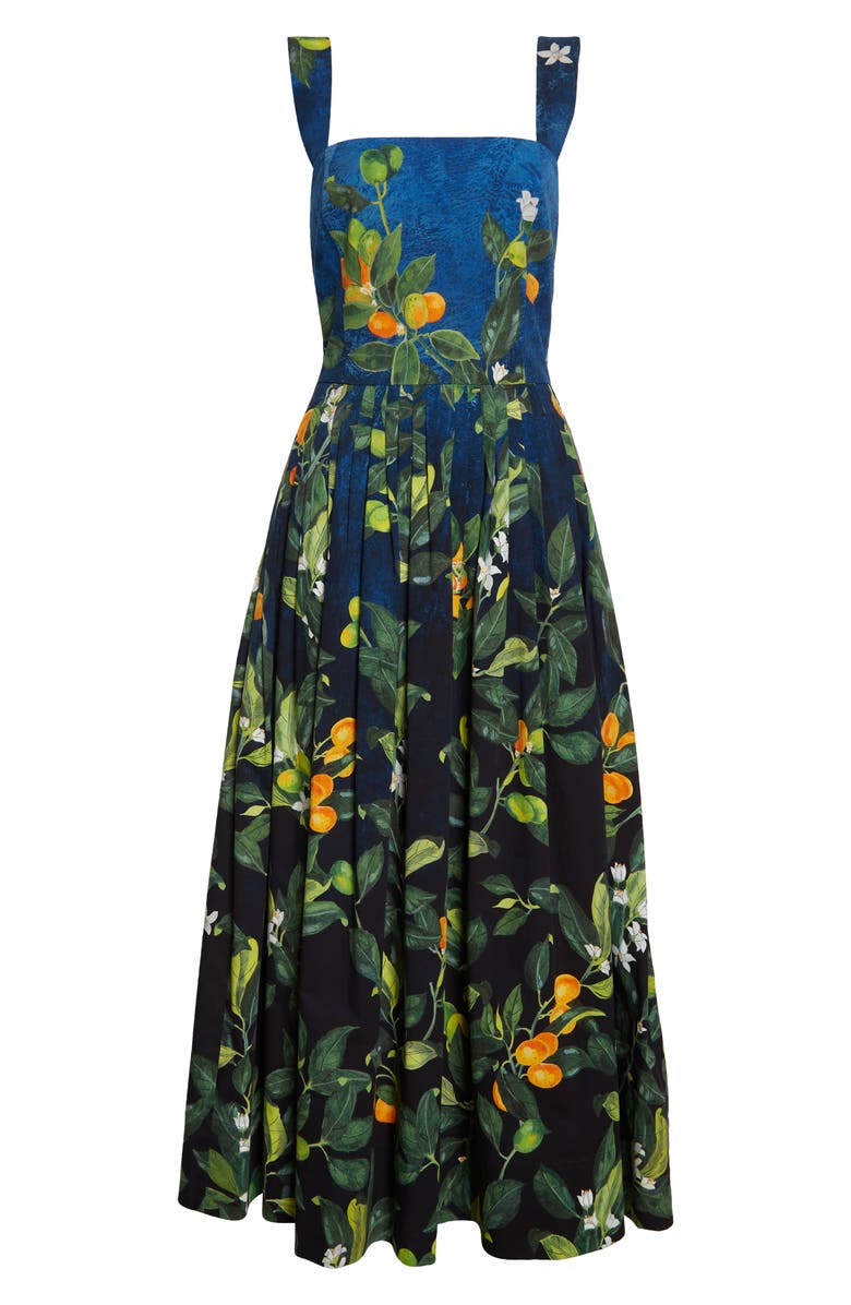 Oscar de la Renta Botanical Stretch Cotton Sundress, Alternate, color, Midnight Multi
