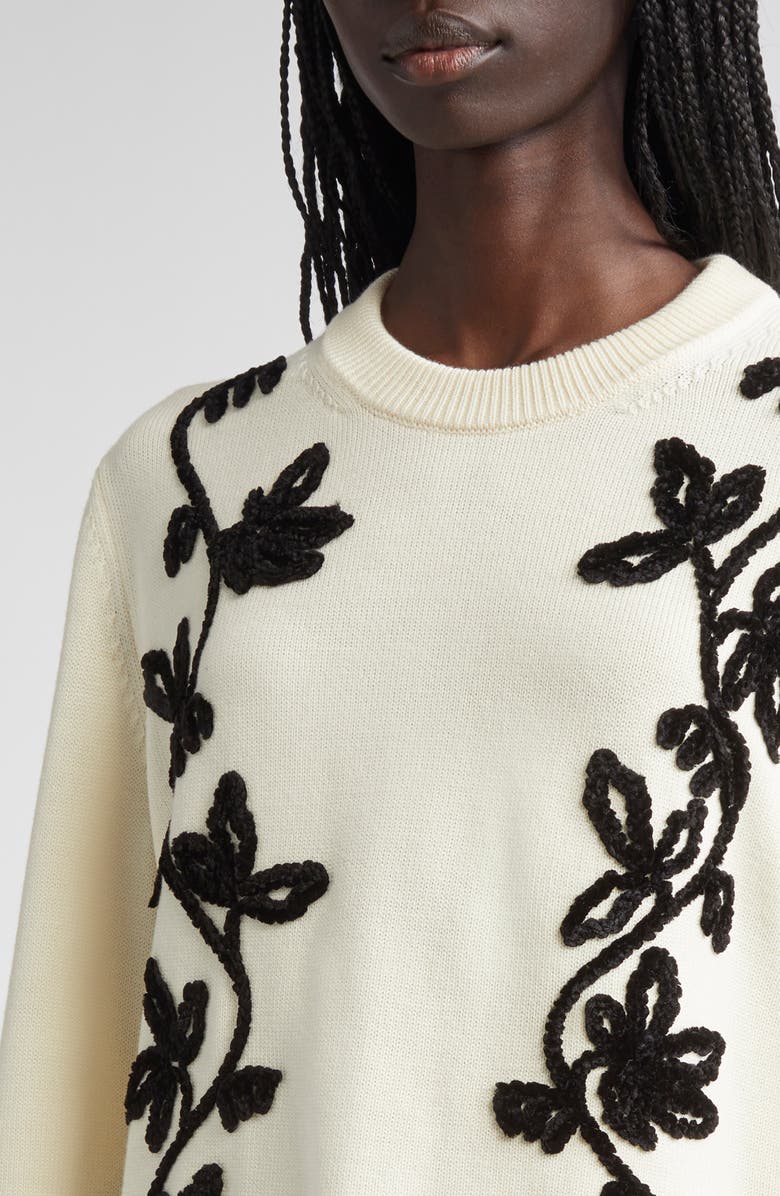 Jil Sander Floral Embroidered Virgin Wool Blend Sweater, Alternate, color, Cloud