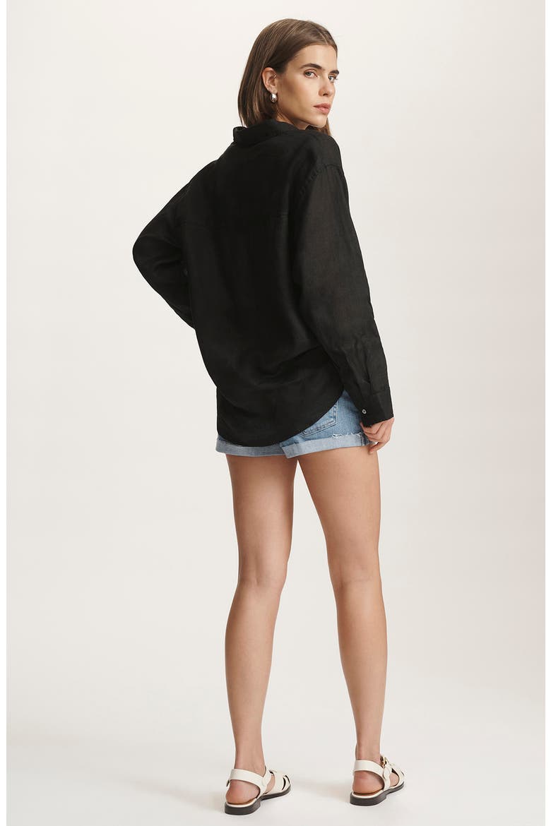 Oversize Linen Button-Up Shirt, Alternate, color, BLACK