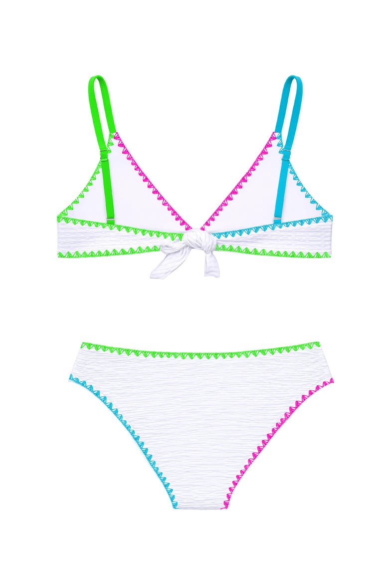 White Textured Bikini with Embroidered Trim Swimsuit, Alternate, color, White
