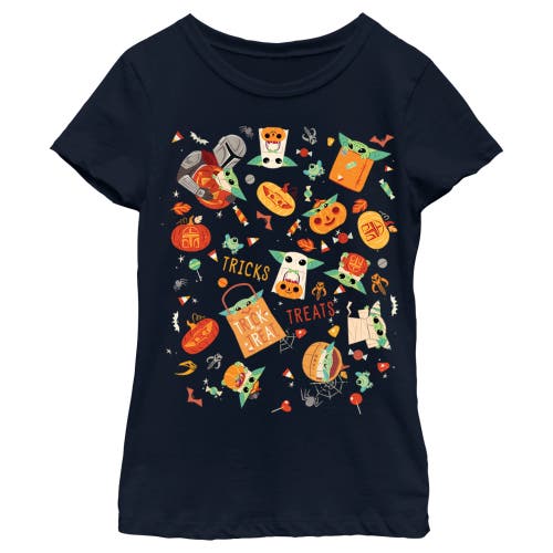 Star Wars: The Mandalorian Women's Star Wars The Mandalorian Halloween Candy Collage  Graphic T-Shirt in Navy Blue  product