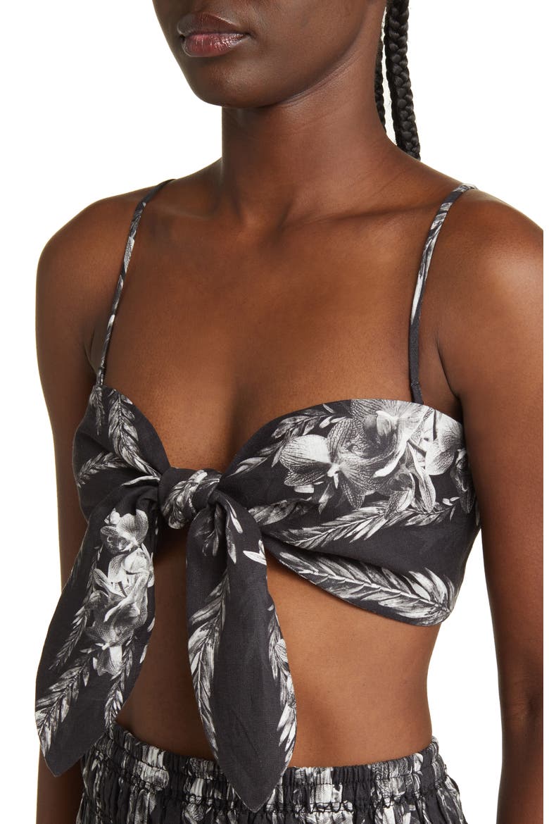 Riah Mia Bandeau Linen Crop Camisole Top, Alternate, color, BLACK