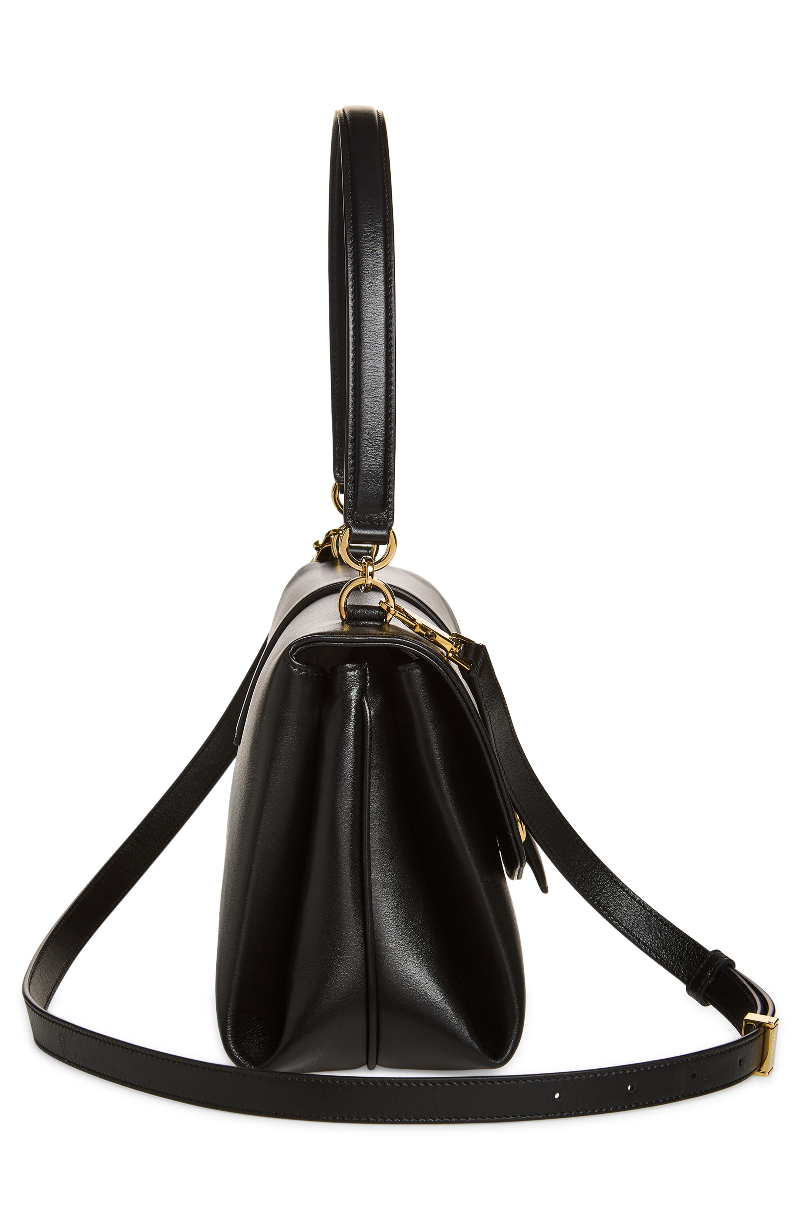 FERRAGAMO Medium Leather Top Handle Bag, Alternate, color, Nero